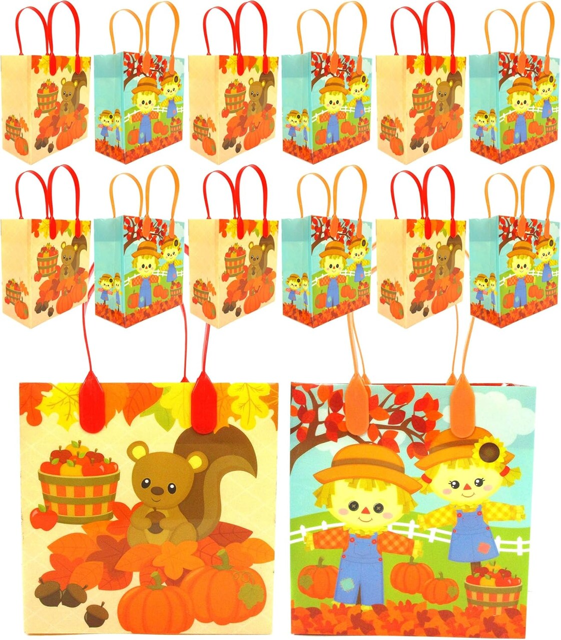 TINYMILLS Thanksgiving Fall Harvest Party Favor Treat Bags Goodie Bags with Handles for Thanksgiving Fall Harvest Party Pack of 12